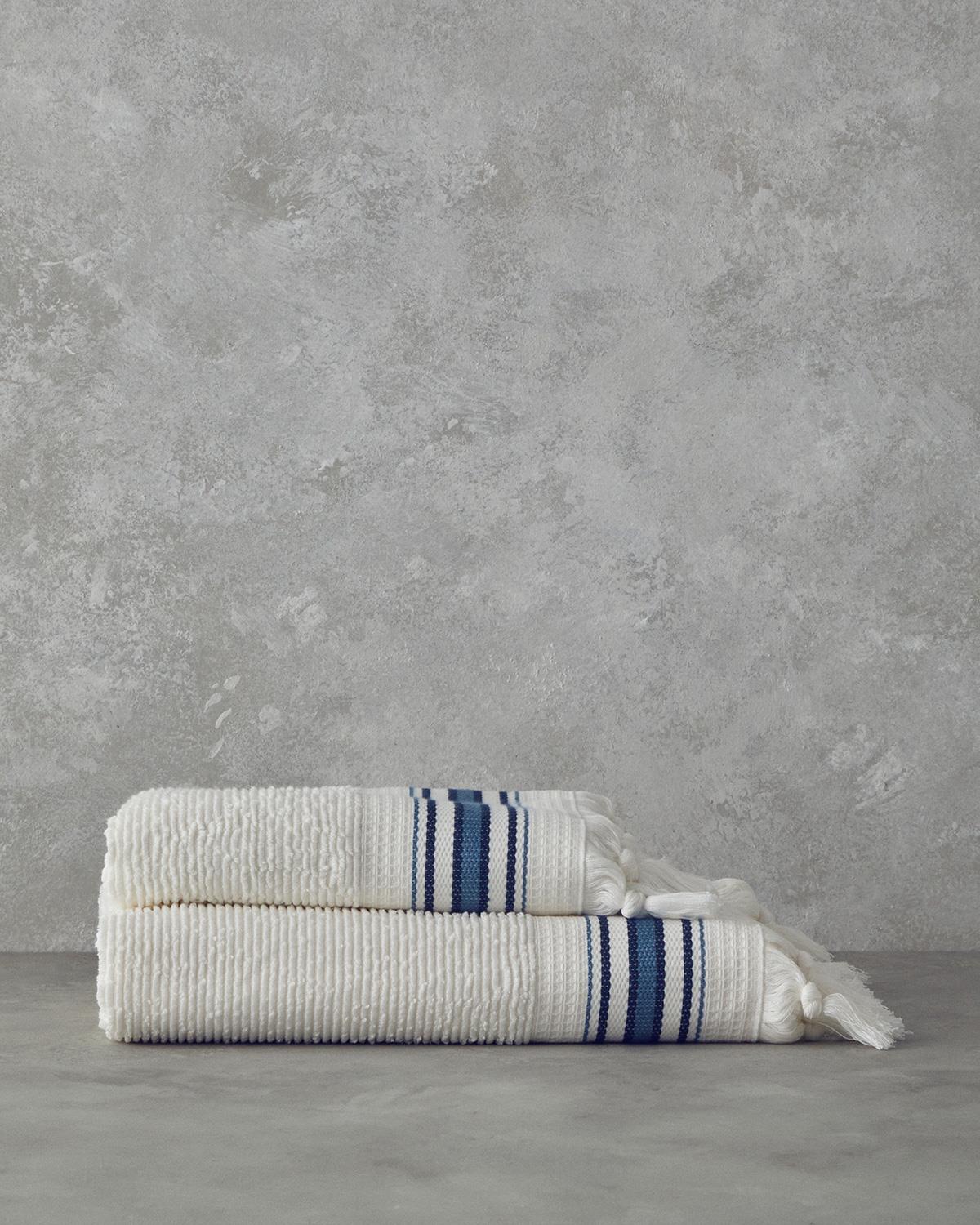 Cool Stripe Pamuklu Çizgili Banyo Havlusu Takımı Ekru-Bej