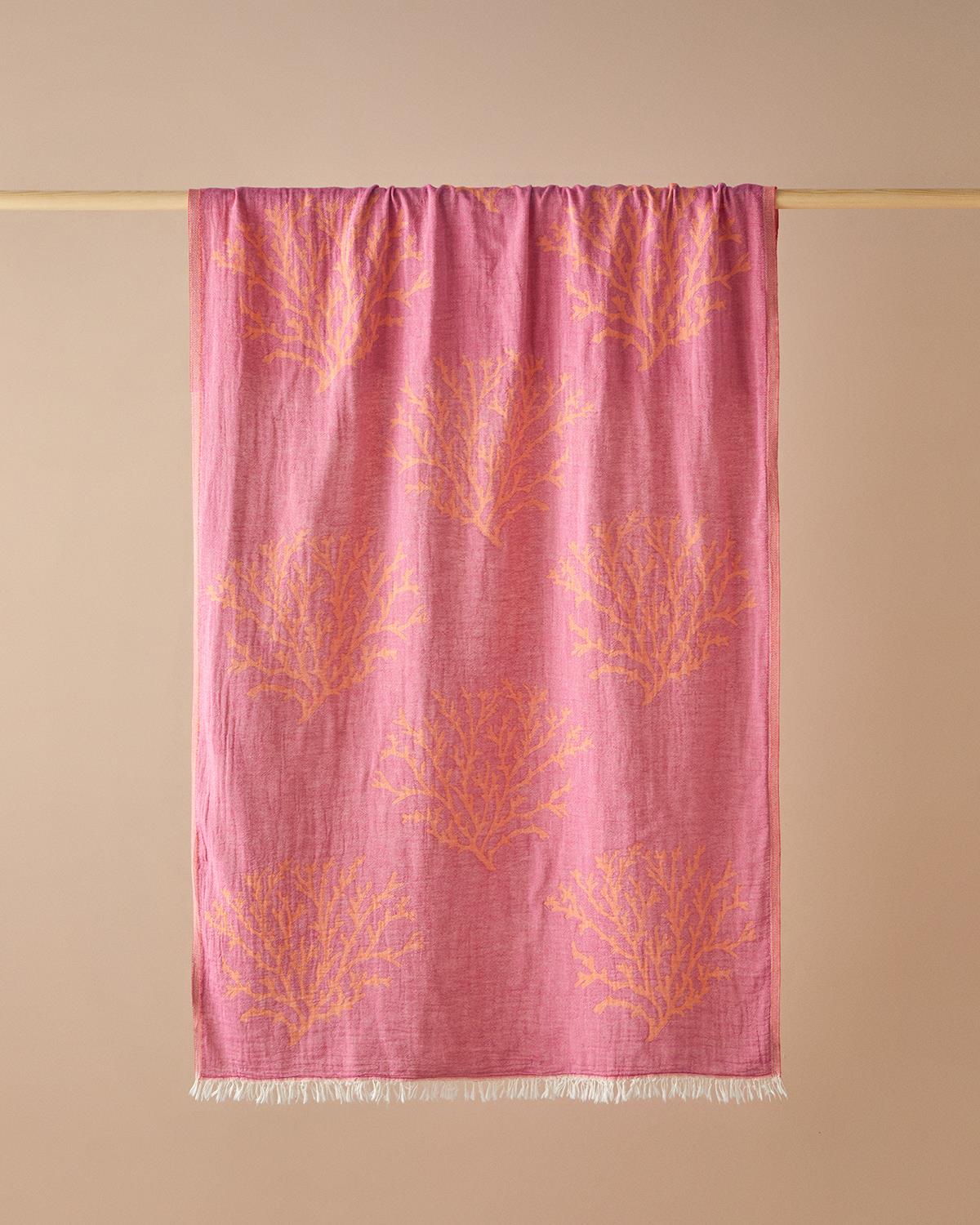 Coral Pamuklu Torba Peştamal 90x150 cm Fuşya-Turuncu