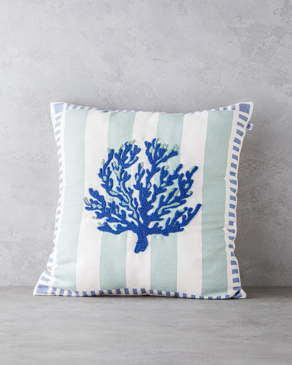 Corallo Punch Nakışlı Kırlent Kılıfı 45x45 cm Mavi - Yeşil