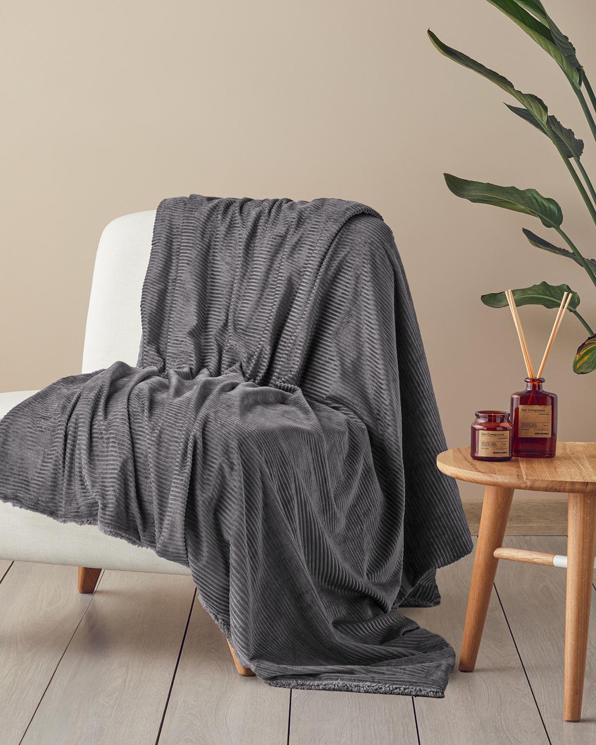 Corduroy Sherpa Kadife Tv Battaniye 120x160 cm Gri