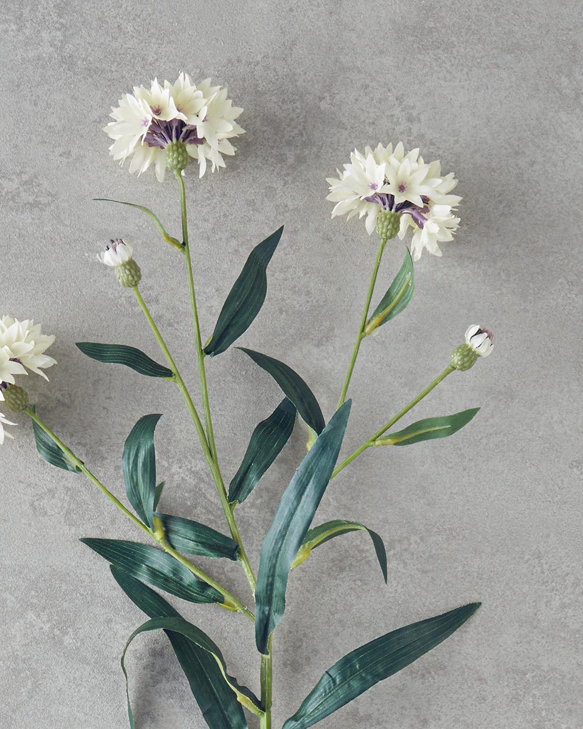 Cornflower Tek Dal Yapay Çiçek 64 cm Beyaz