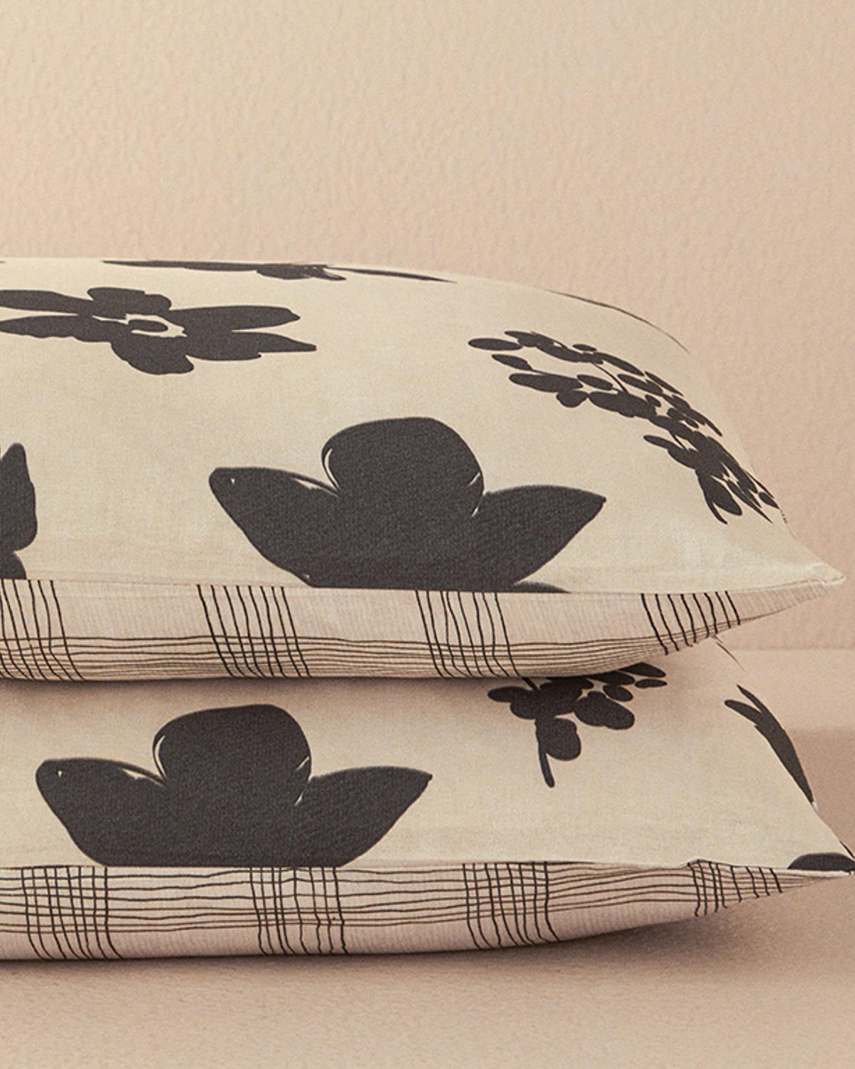 Cosmos Garden Dijital Baskılı Soft Cotton 2'li Yastık Kılıfı Bej