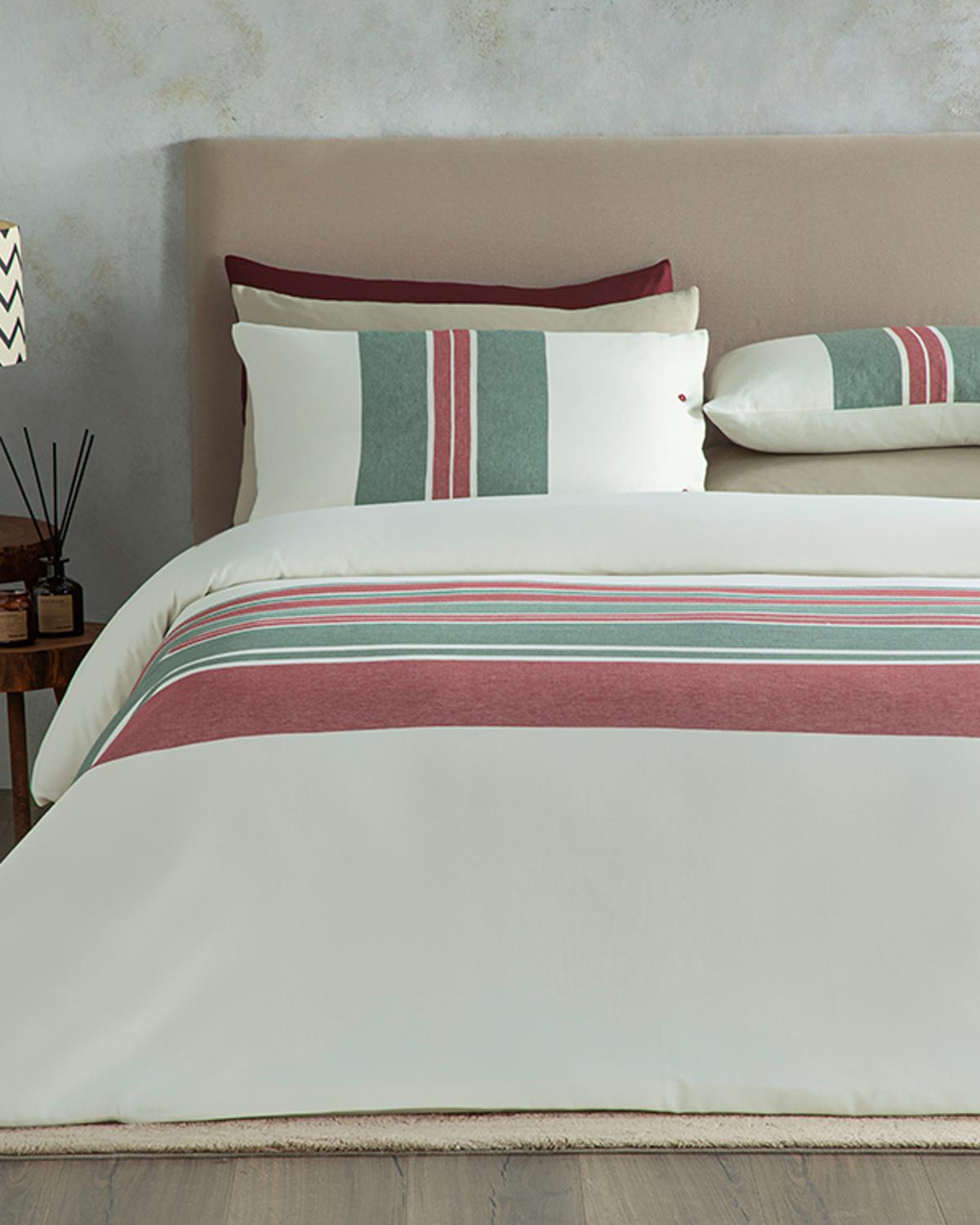Cosy Stripe Winter Soft King Size Nevresim Takımı Kırmızı - Yeşil