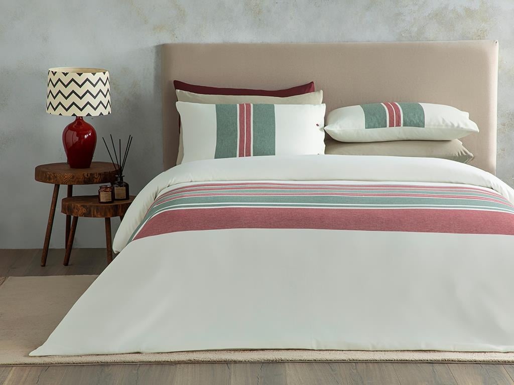Cosy Stripe Winter Soft Tek Kişilik Nevresim Takımı Kırmızı - Yeşil