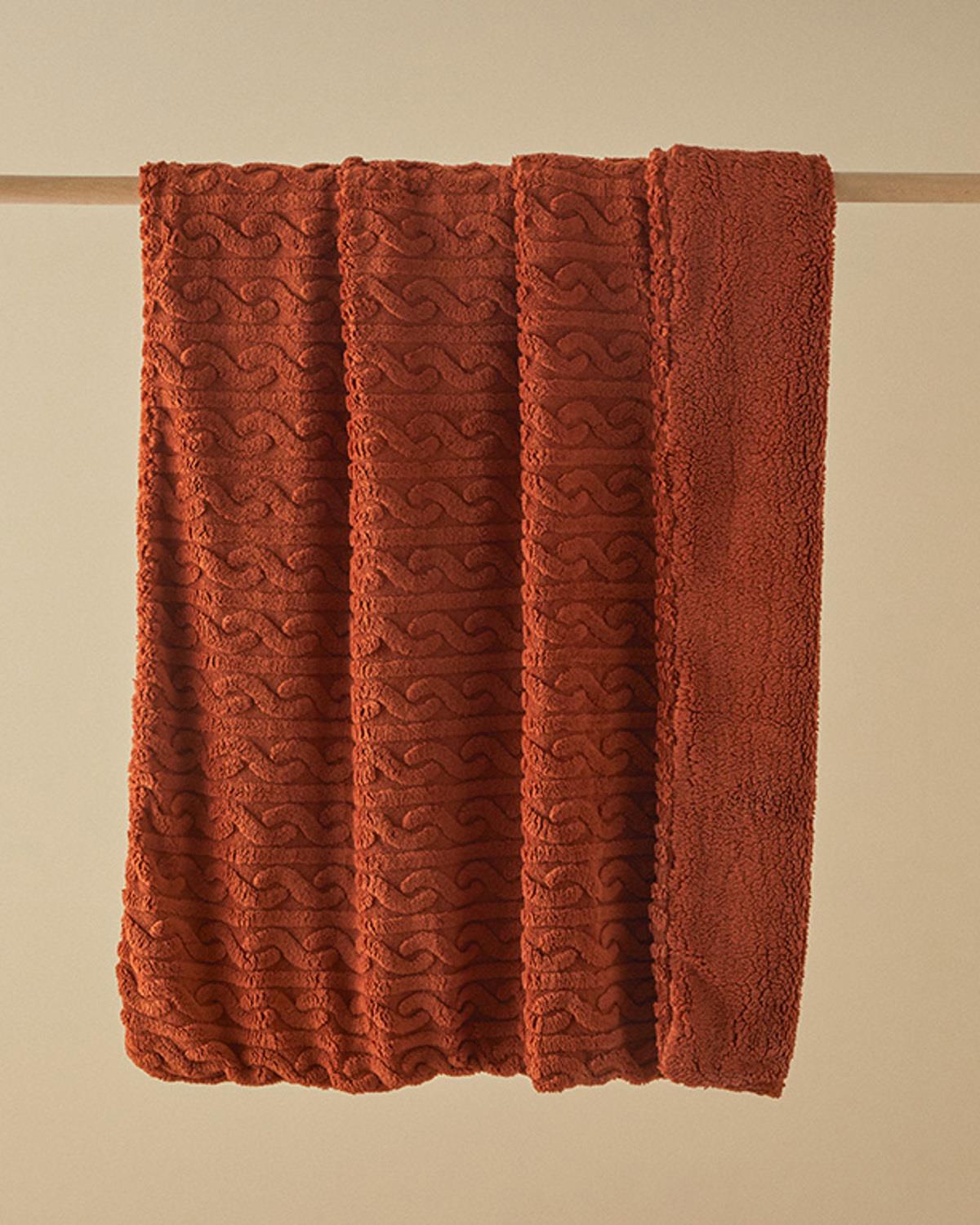 Cozy Braid Kesme Sherpa Tv Battaniyesi Terracotta