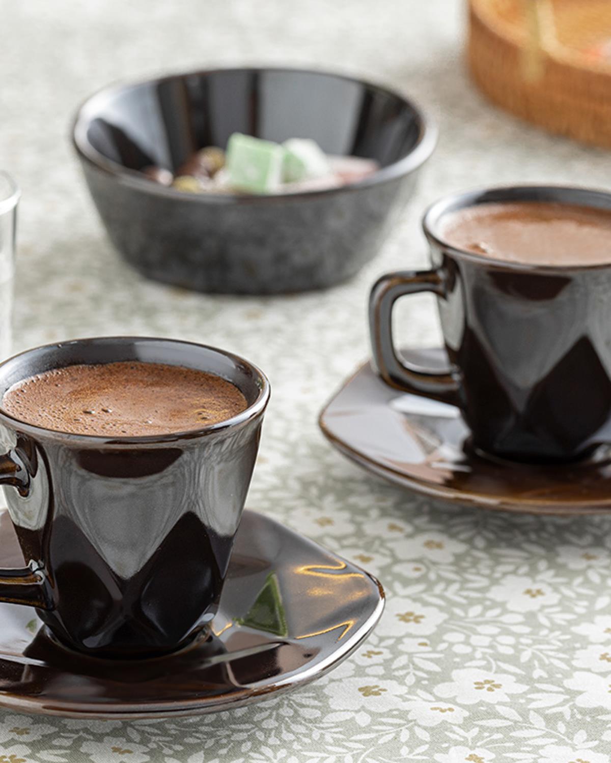 Cristallo Seramik 2'li Kahve Fincan Takımı Kahverengi