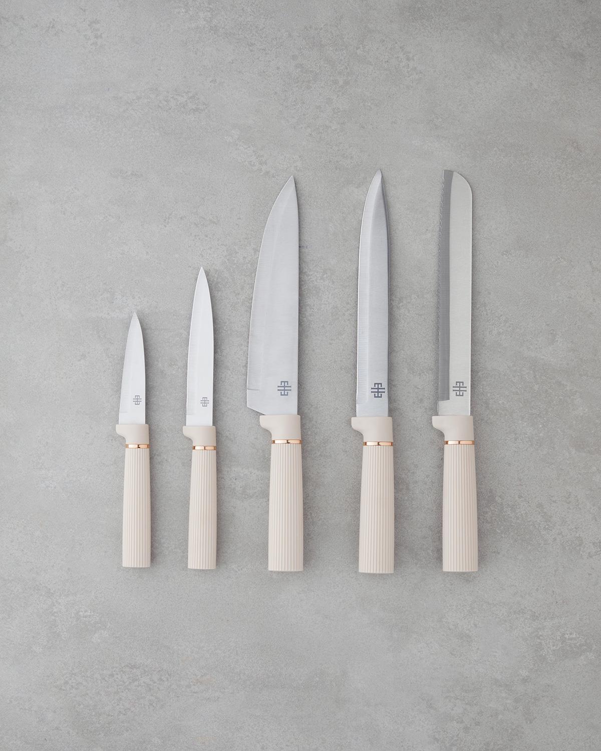 Cut Master Plastik, Paslanmaz Çelik 10 parça Kesme Tahtası Bıçak Seti 32x10x23 cm Krem