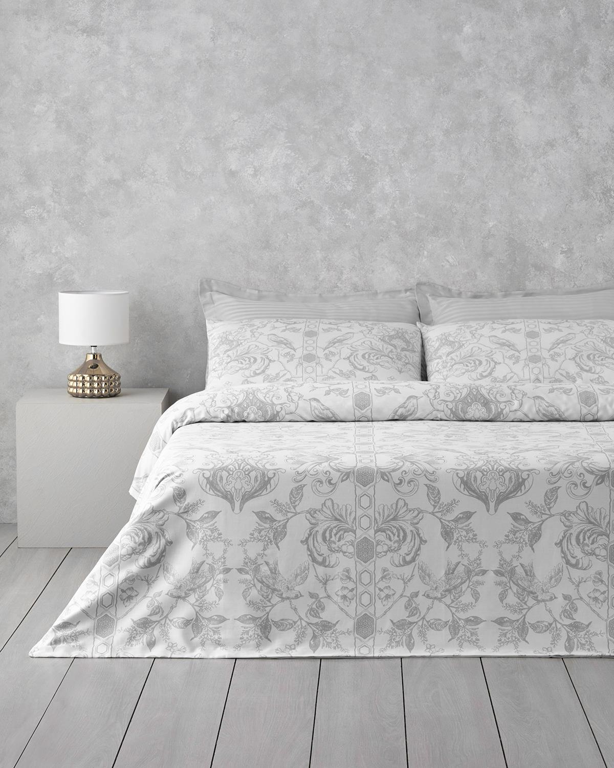 Dainty Bird Pamuk Saten King Size Nevresim Takımı 240x220 cm Gümüş