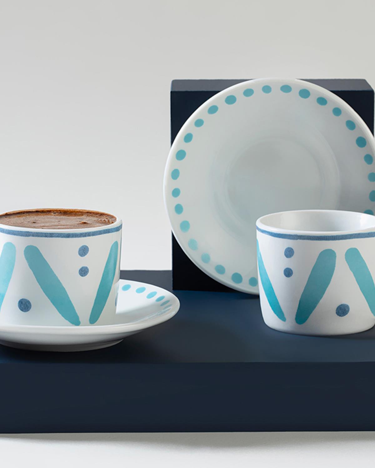 Dainty Stripes Porselen 2'li Kahve Fincanı Takımı Mavi