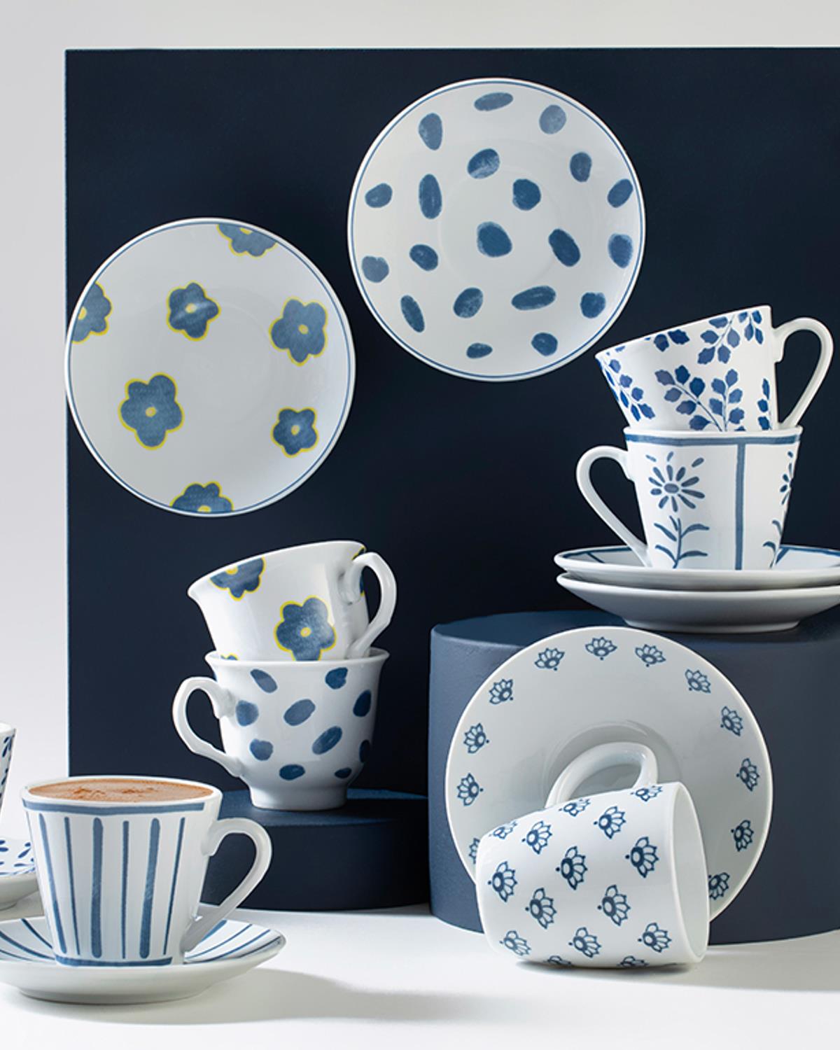 Dainty Stripes Porselen 2'li Kahve Fincanı Takımı Mavi