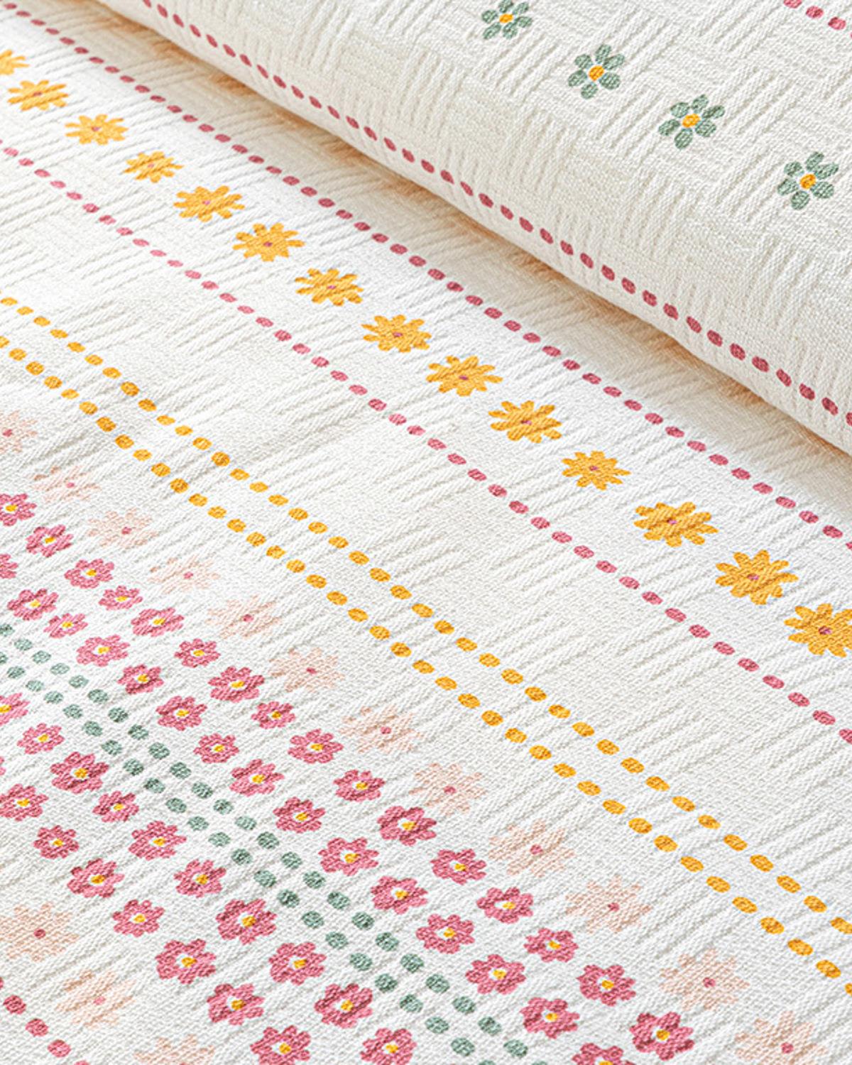 Daisy Lines Baskılı Tek Kişilik Pike Pembe