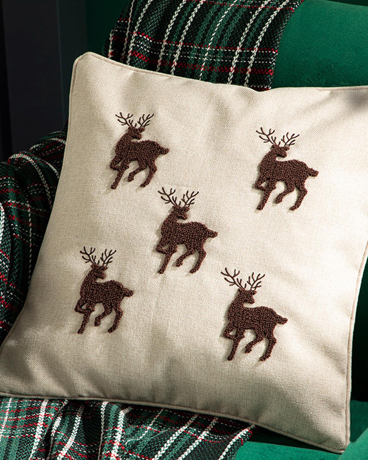 Deer Dolgulu Kırlent 43x43 cm Ekru