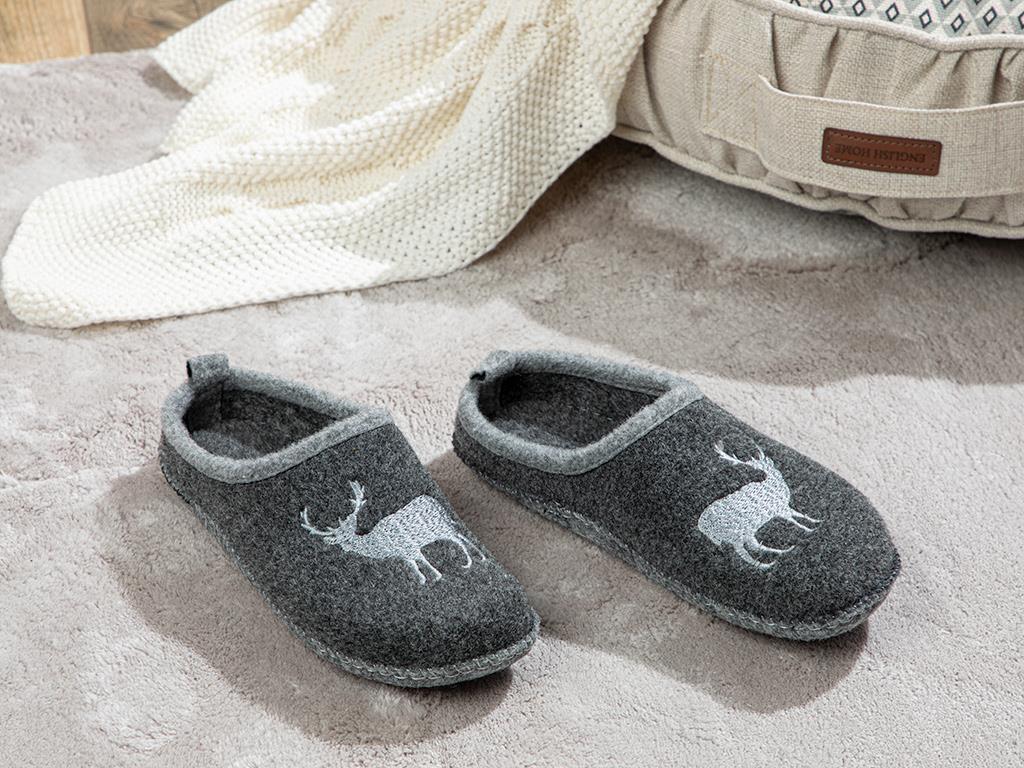 Deer Keçe Kadın Ev Terliği Gri