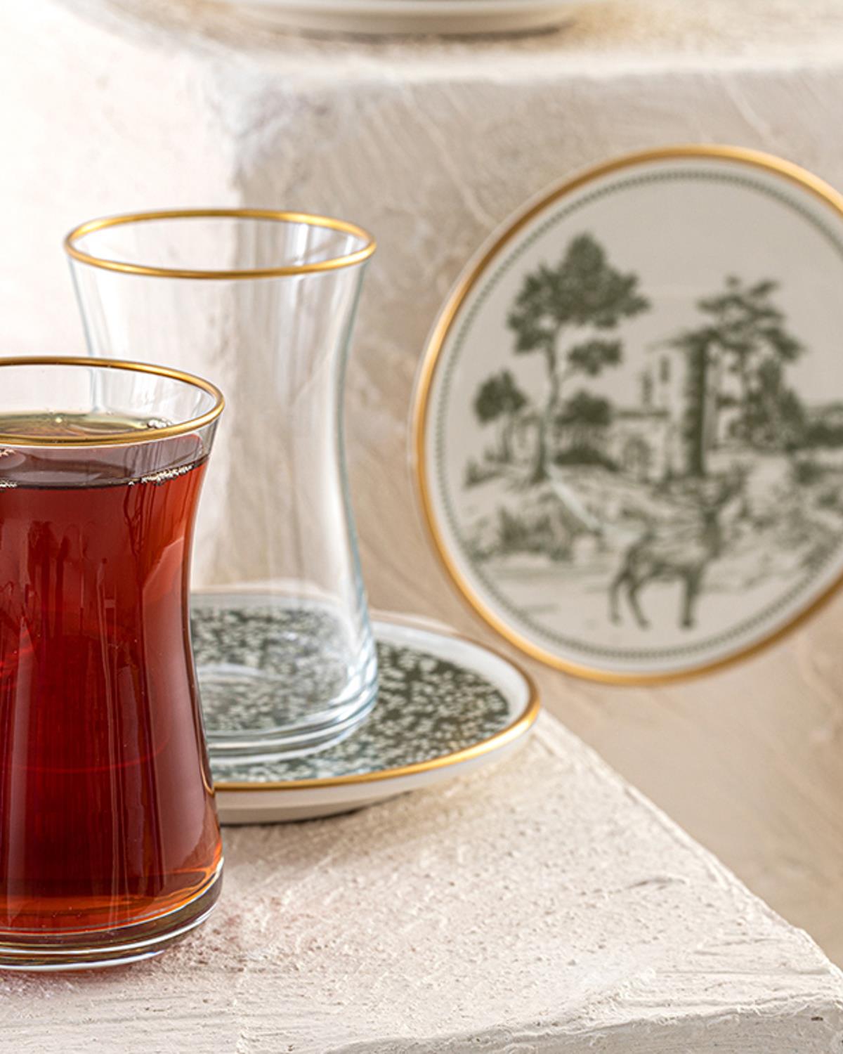 Deer Porselen 12 Parça 6 Kişilik Çay Seti Yeşil