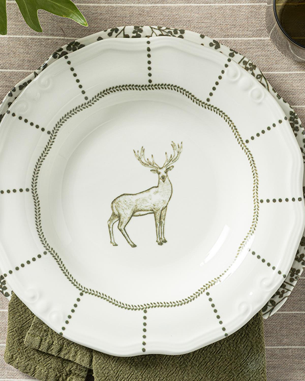 Deer Porselen Çukur Yemek Tabağı 23 cm Yeşil