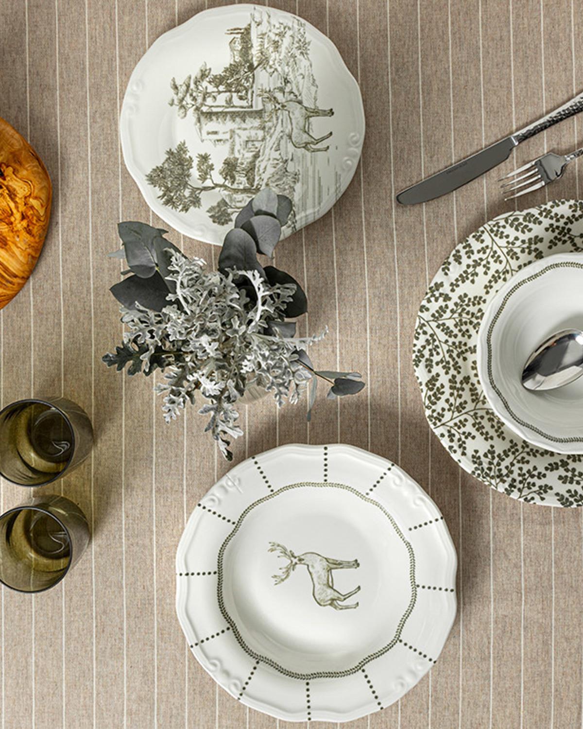 Deer Porselen Çukur Yemek Tabağı 23 cm Yeşil