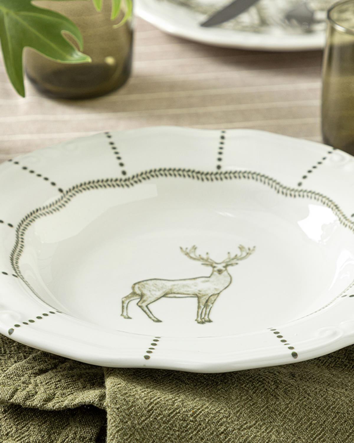Deer Porselen Çukur Yemek Tabağı 23 cm Yeşil