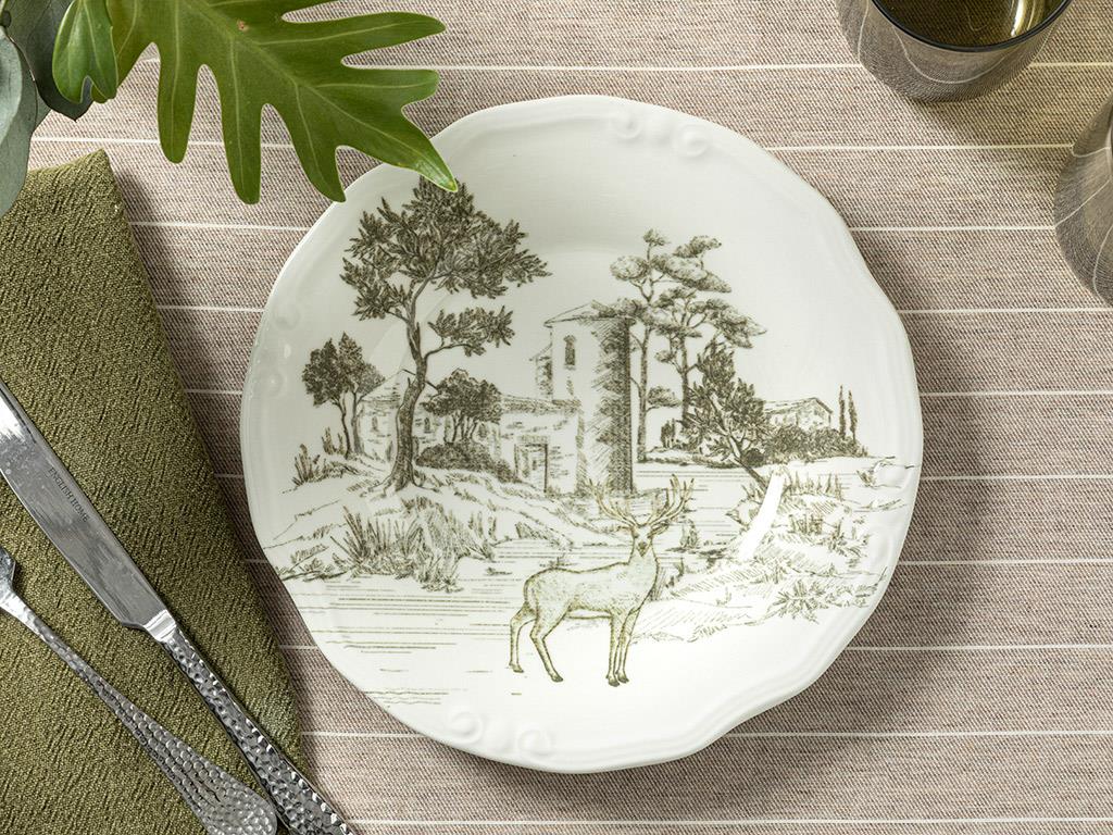 Deer Porselen Pasta Tabağı Yeşil
