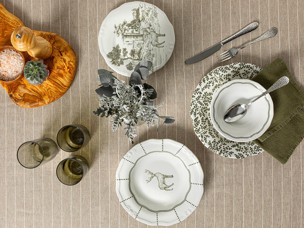 Deer Porselen Pasta Tabağı Yeşil