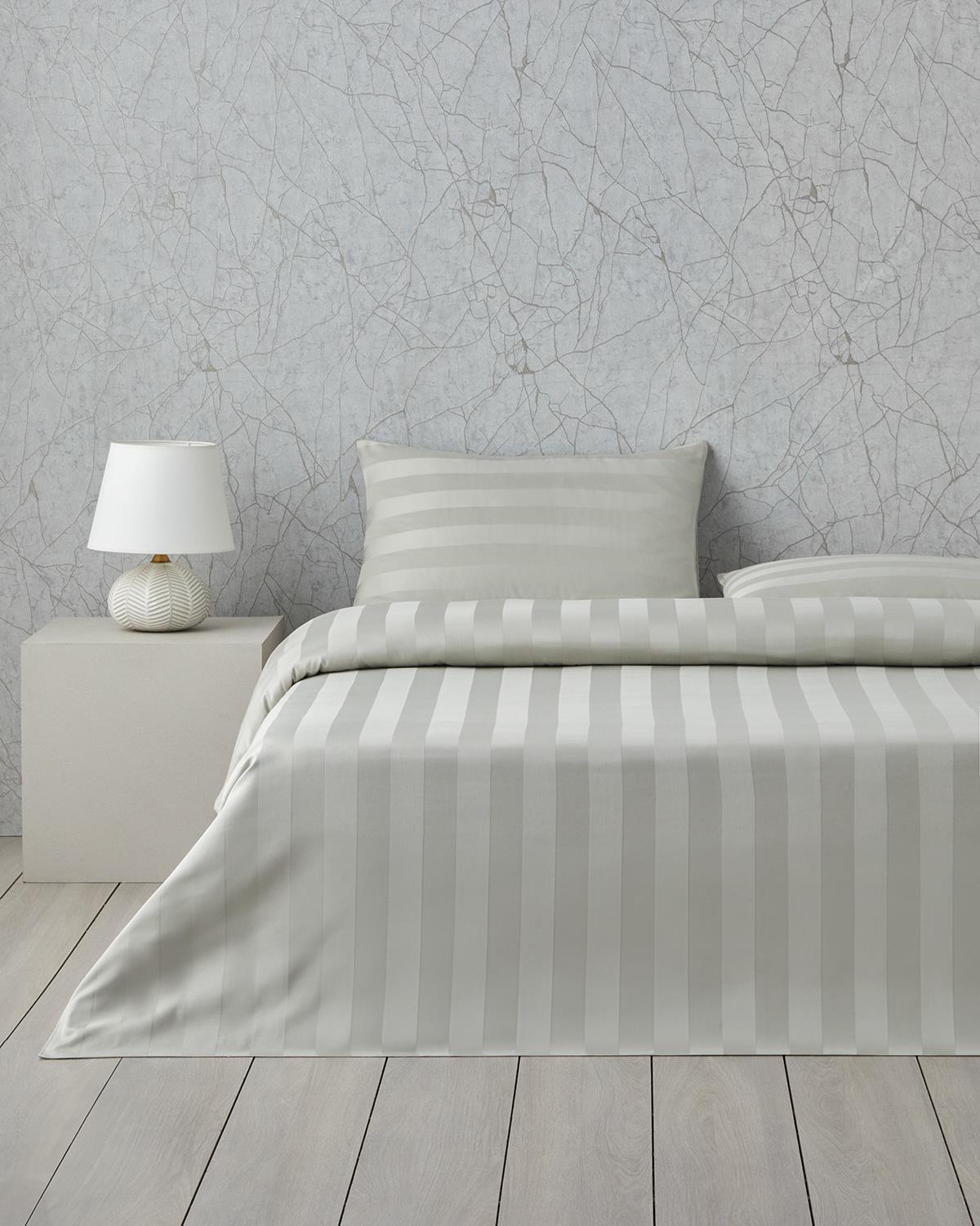 Deluxe Çizgili Pamuk Saten Çift Kişilik Nevresim Takımı 200x220 cm Açık Yeşil