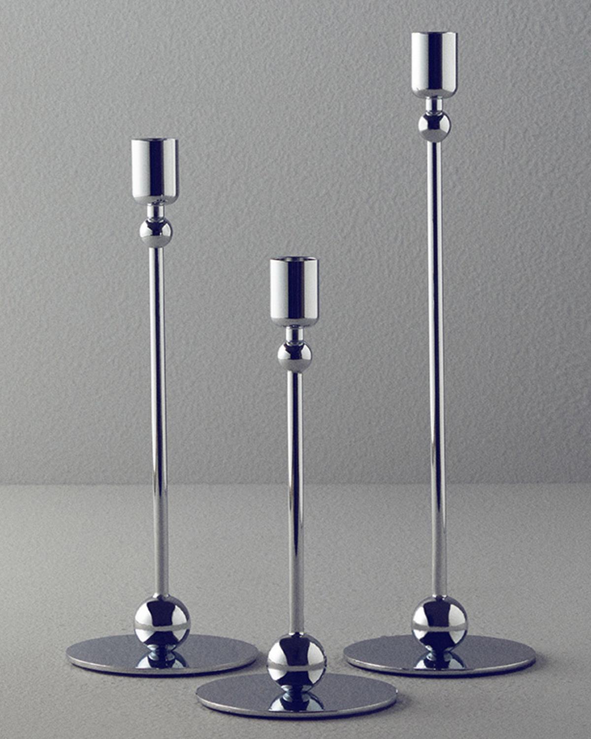 Deluxe Metal 3'lü Şamdan 10x32,5+10x27,5+10x22,5 cm Silver