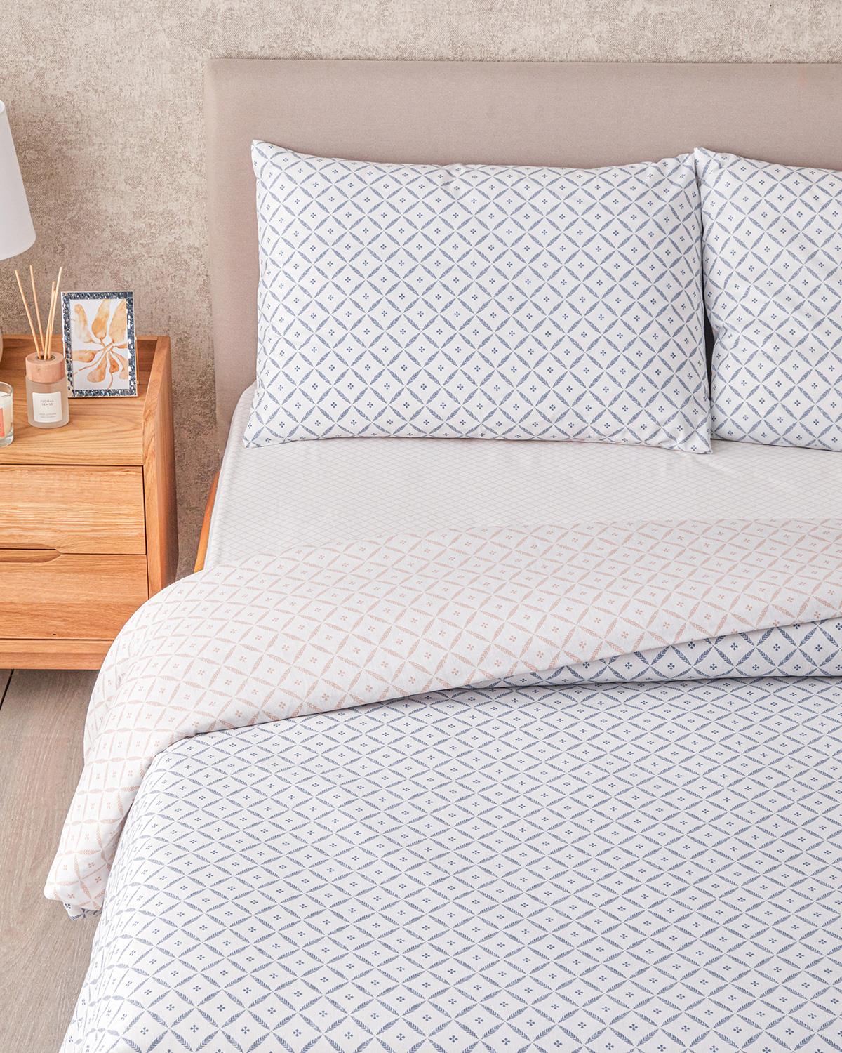 Diamond Bloom Kolay Ütülenir Çift Kişilik Nevresim Takımı 200x220 cm Mavi - Pembe