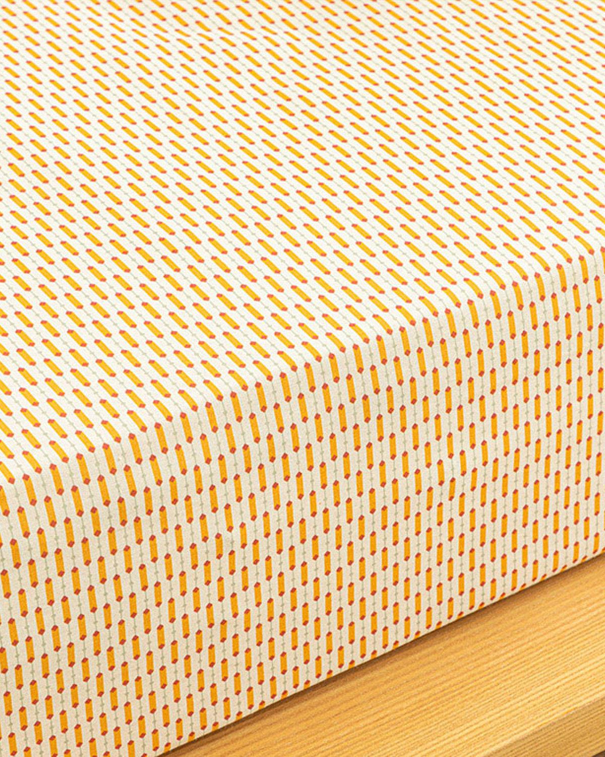 Diamond Stripe Kolay Ütülenir Tek Kişilik Lastikli Çarşaf Sarı