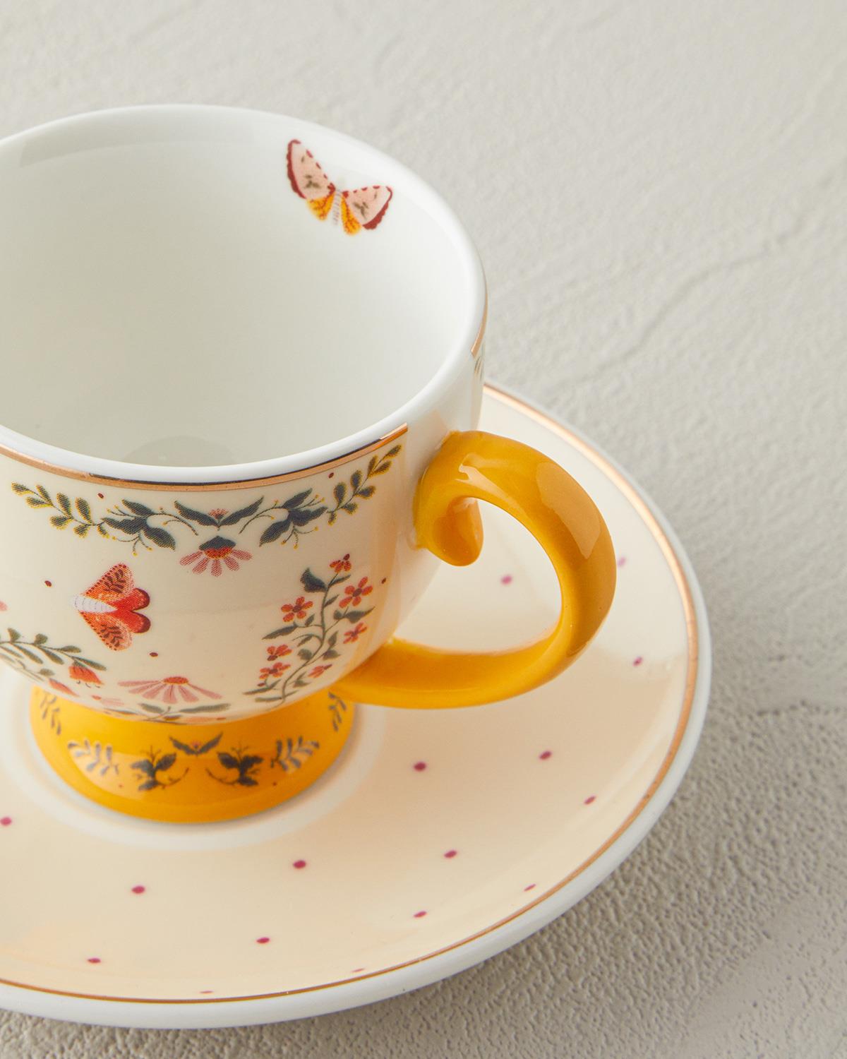 Dipsy New Bone China 4 Parça 2 Kişilik Kahve Fincan Takımı 100 ml Hardal