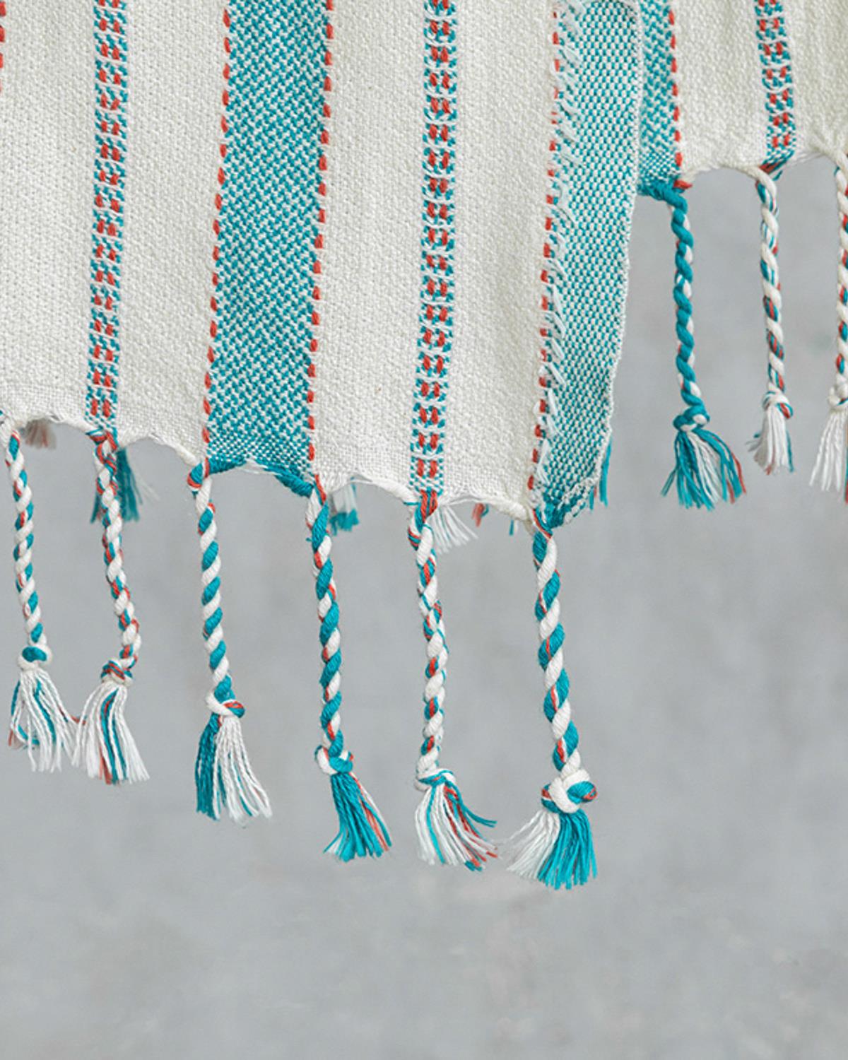 Dora Pamuklu Çizgili Peştamal Turkuaz-Bej