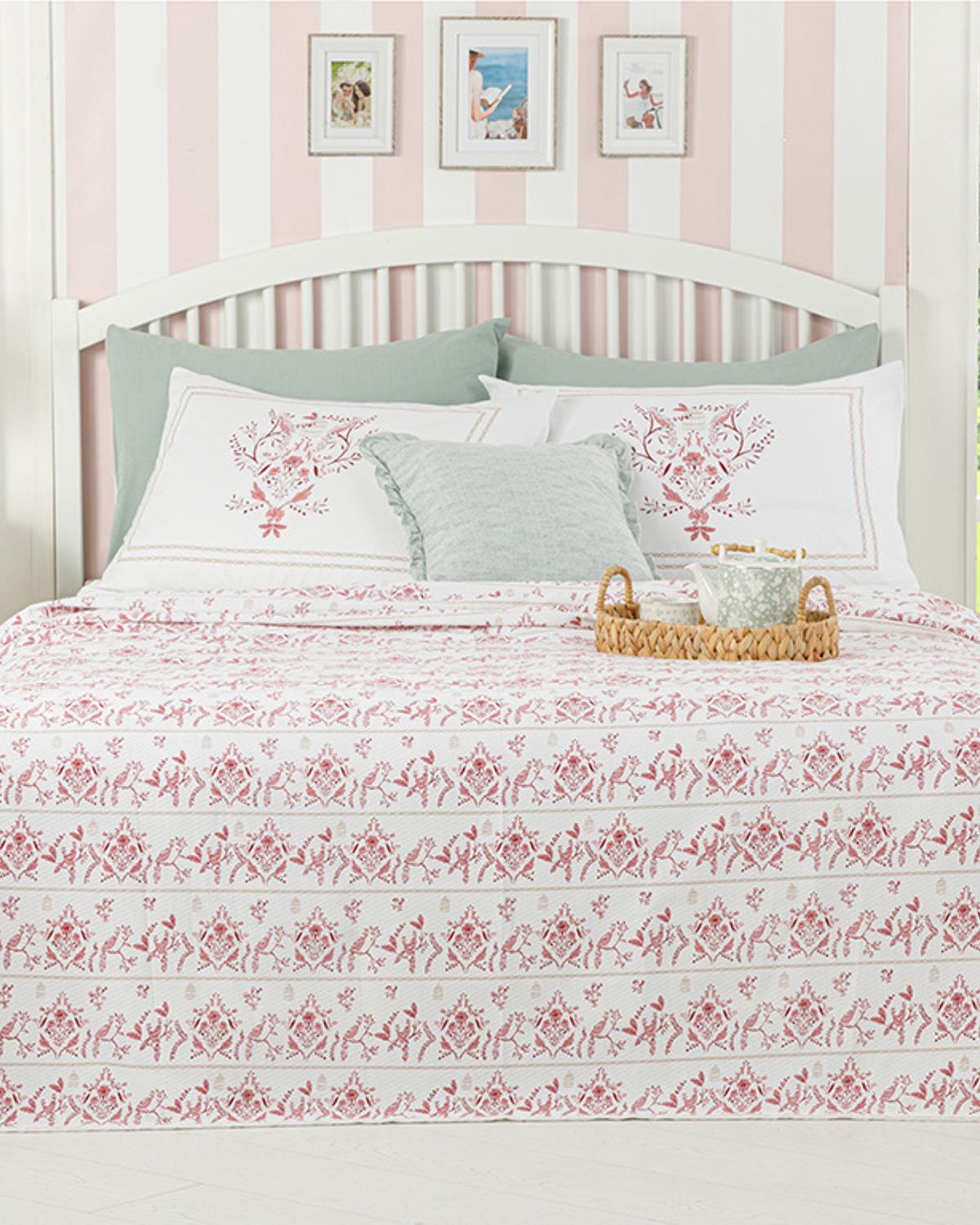 DREAM GARDEN Baskılı Tek Kişilik Pike Takımı 150x220 cm Bordo