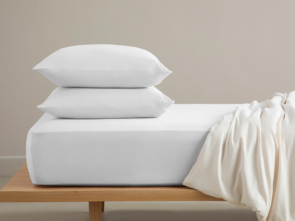 Düz Penye King Size Lastikli Çarşaf Takımı Beyaz