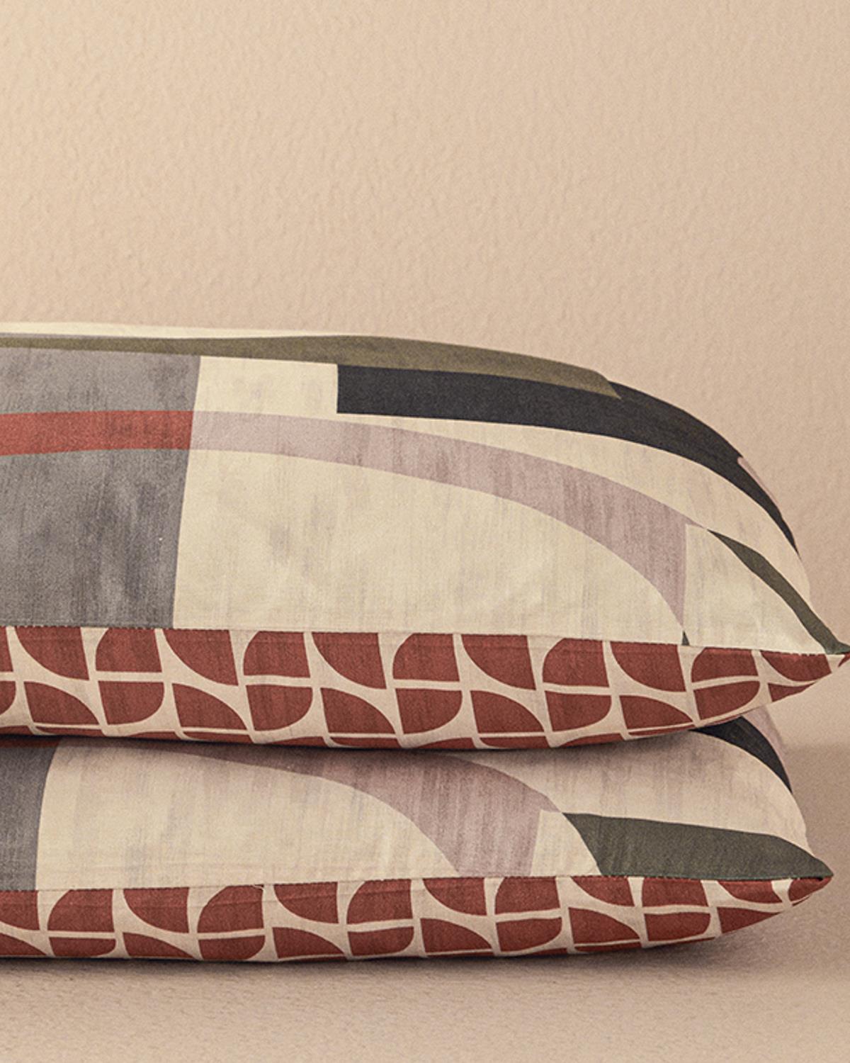 Dynamic Square Dijital Baskılı Soft Cotton 2'li Yastık Kılıfı Bej – Terracotta