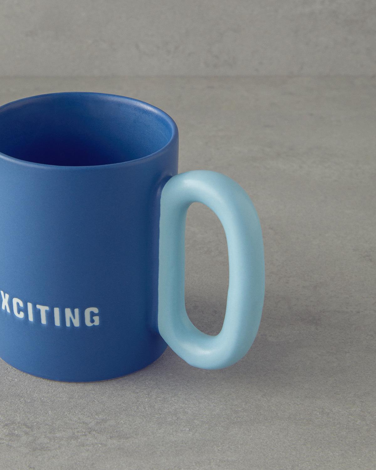 Eciting New Bone China Kupa Lacivert - Açık Mavi