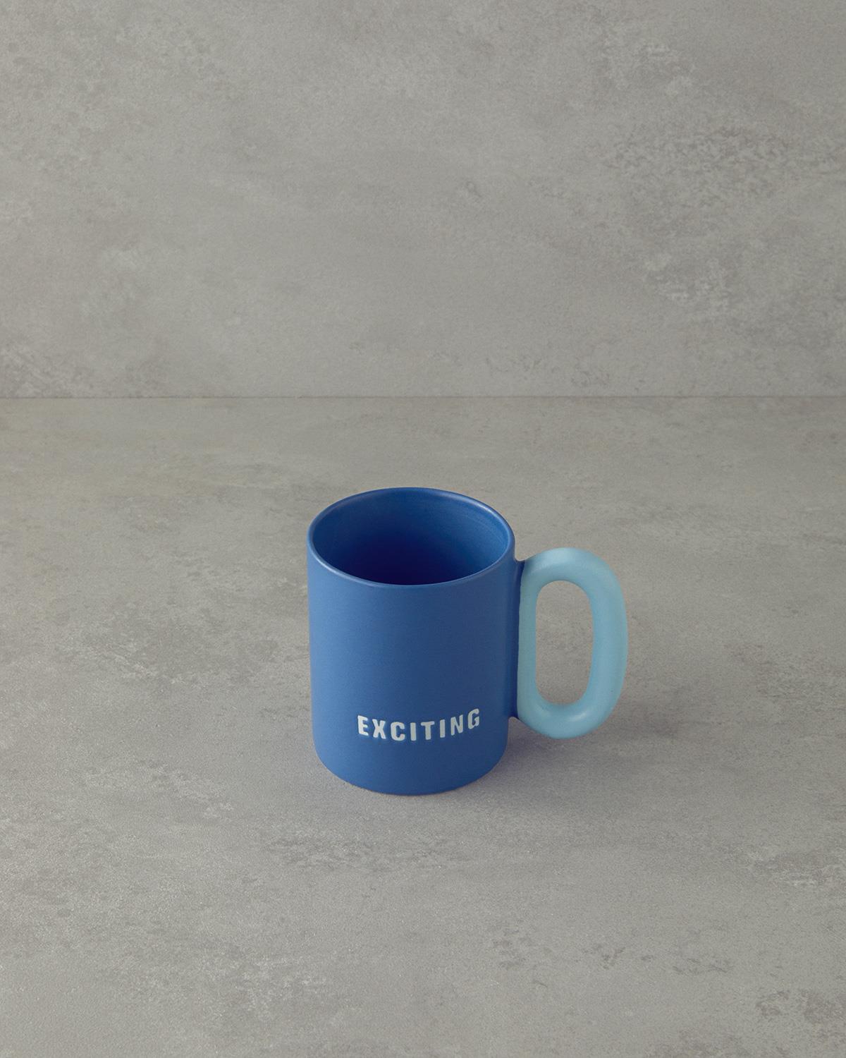 Eciting New Bone China Kupa Lacivert - Açık Mavi