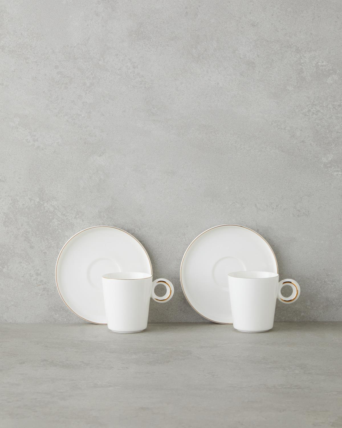Eclipsed Porselen 4 Parça 2 Kişilik Kahve Fincan Takımı 85 ml Beyaz-Gold