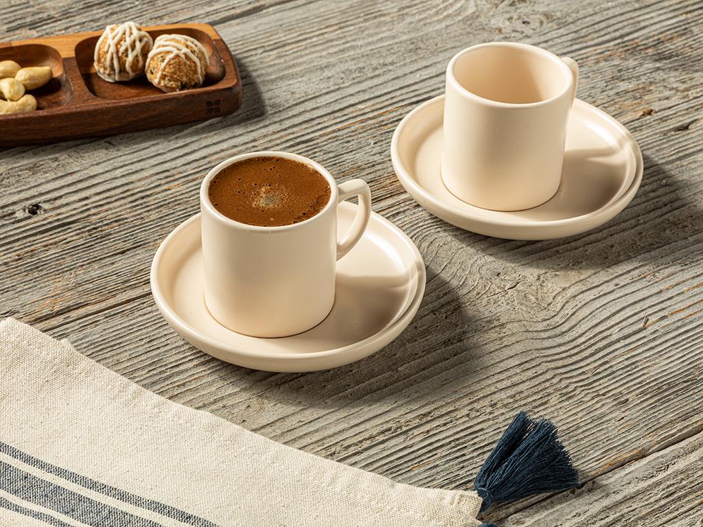 Elated Seramik 4 Parça 2 Kişilik Kahve Fincan Takımı 105 ml Krem