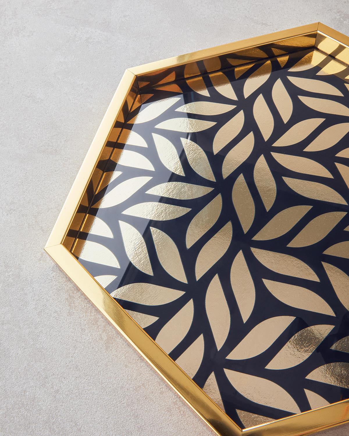 Elegant Ahşap-Cam Tepsi 40x34 Cm Siyah