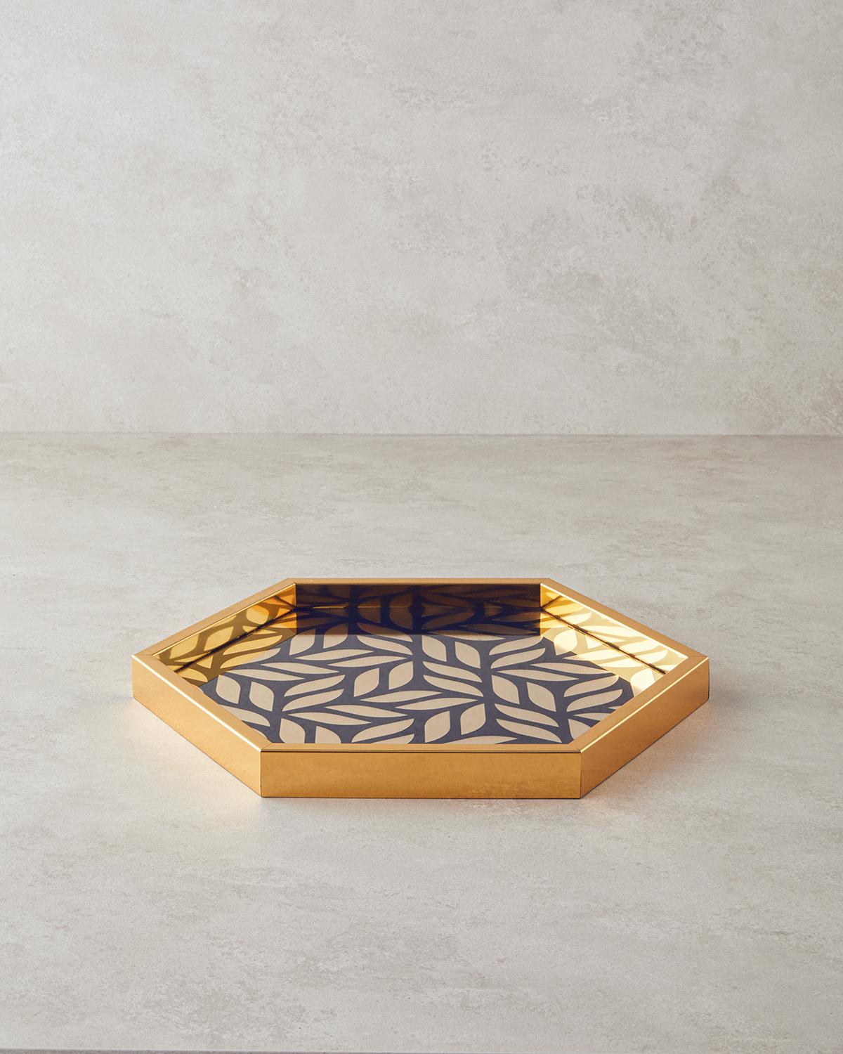 Elegant Ahşap-Cam Tepsi 40x34 Cm Siyah