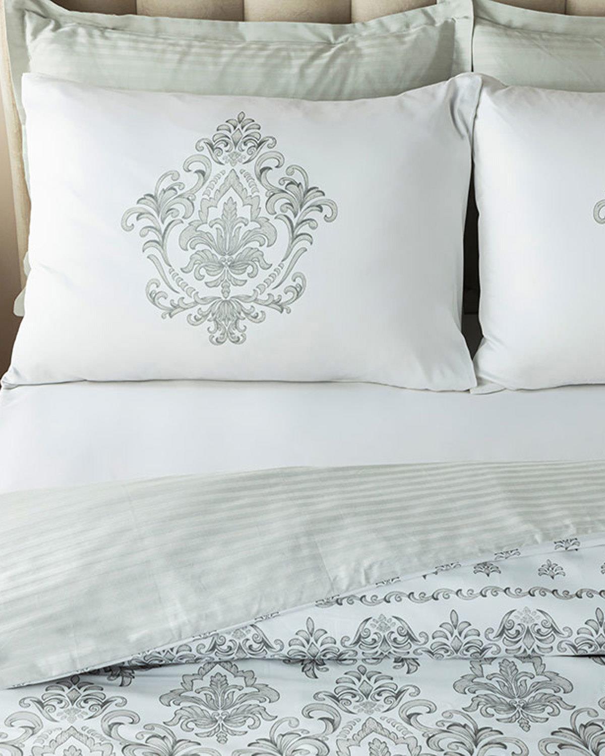 Elegant Crown Pamuk Saten Çift Kişilik Nevresim Takımı Gümüş