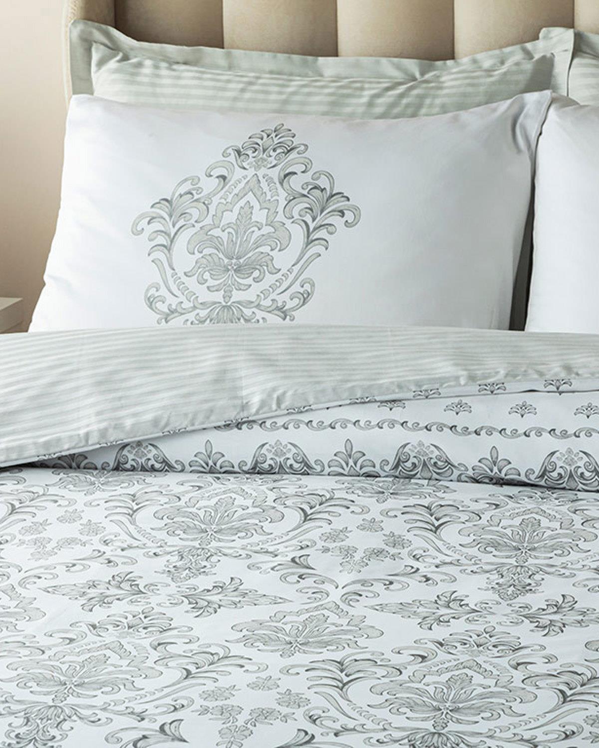 Elegant Crown Pamuk Saten Çift Kişilik Nevresim Takımı Gümüş