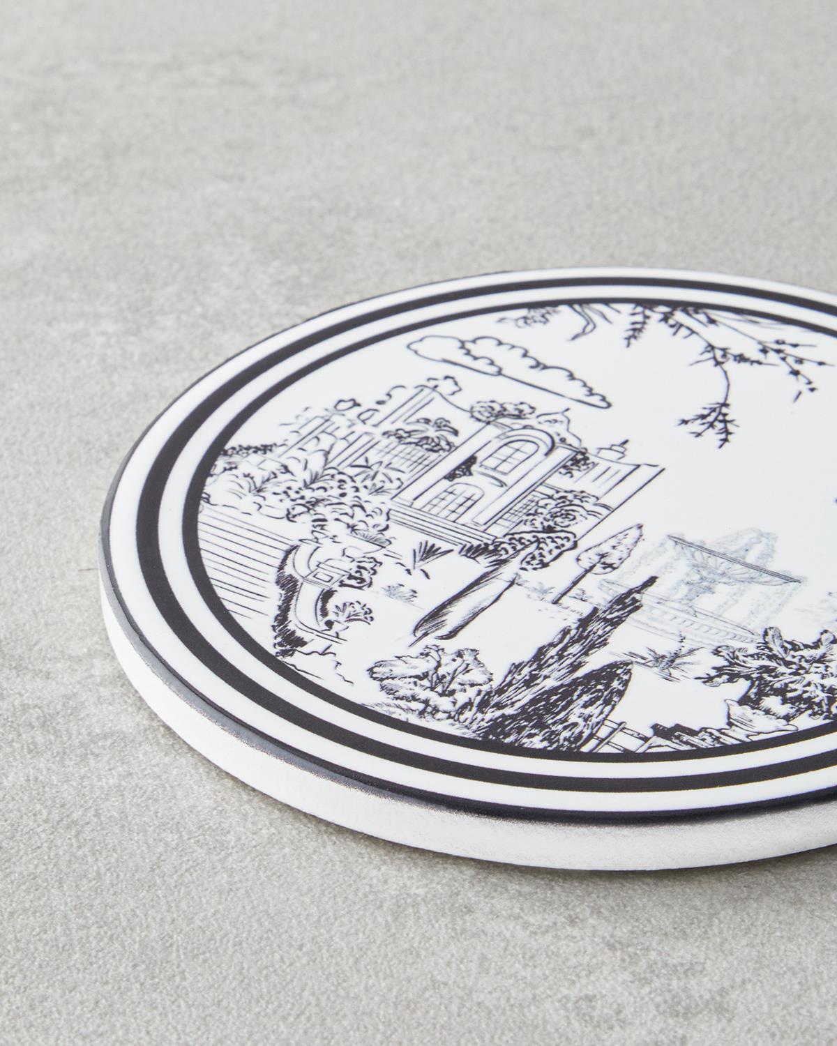 Elegant Seramik Bardak Altlığı 10.8x0.8 cm Siyah - Beyaz