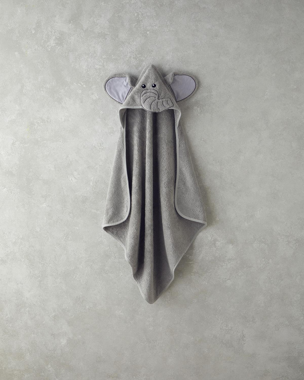 Elephant Pamuklu Bebe Havlu 75x75 cm Gri