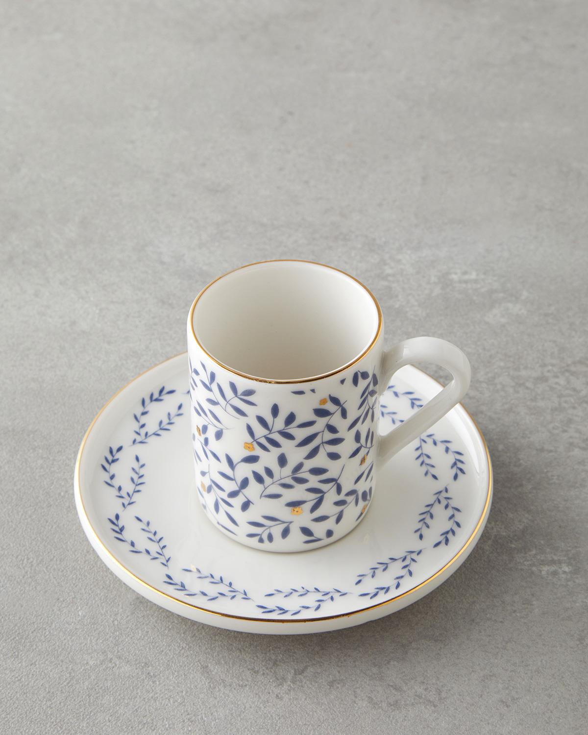 Elyra Bone Porselen 4 Parça 2 Kişilik Kahve Fincan Takımı 90 ml Mavi Gold