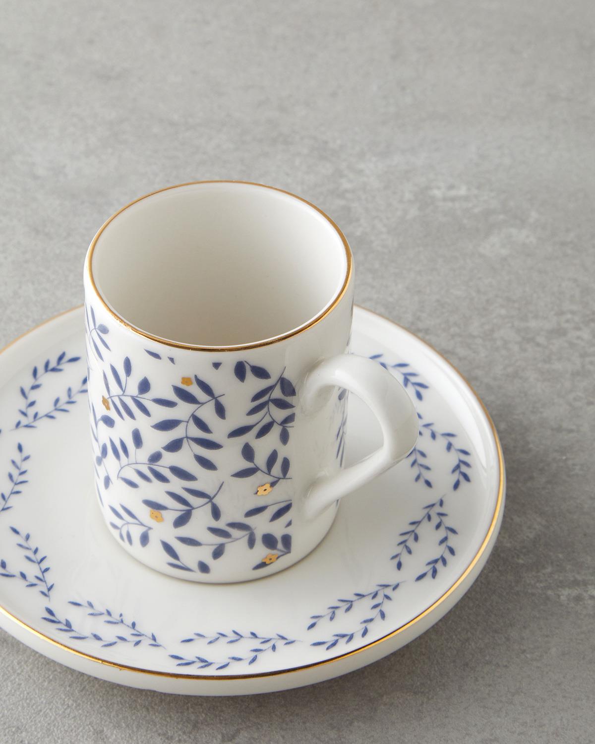 Elyra Bone Porselen 4 Parça 2 Kişilik Kahve Fincan Takımı 90 ml Mavi Gold