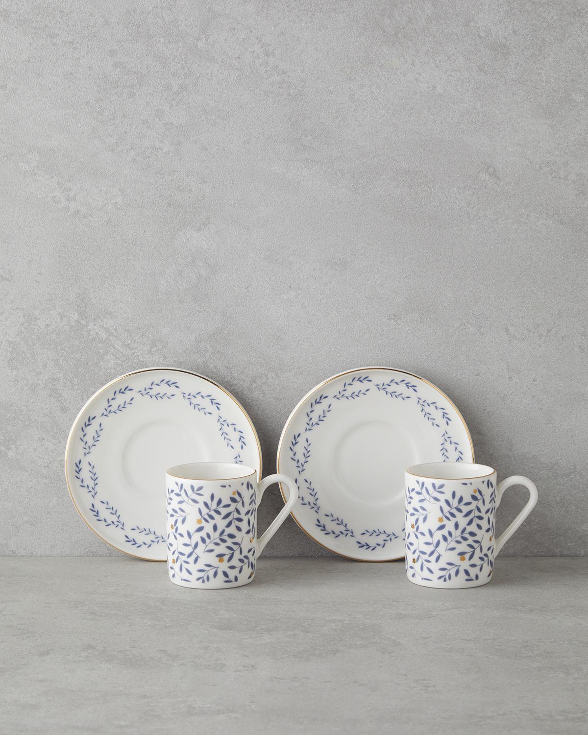 Elyra Bone Porselen 4 Parça 2 Kişilik Kahve Fincan Takımı 90 ml Mavi Gold