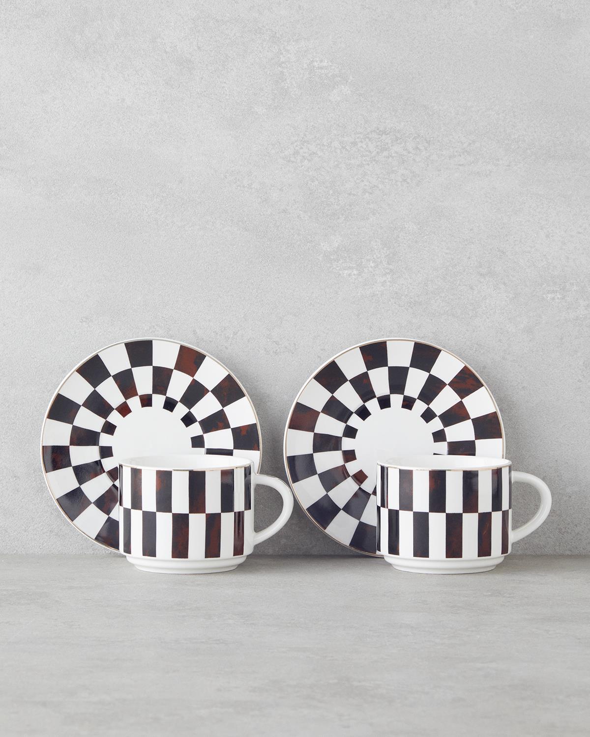 Emberly New Bone China 4 Parça 2 Kişilik Çay Fincanı Takımı 230 ml Kahverengi