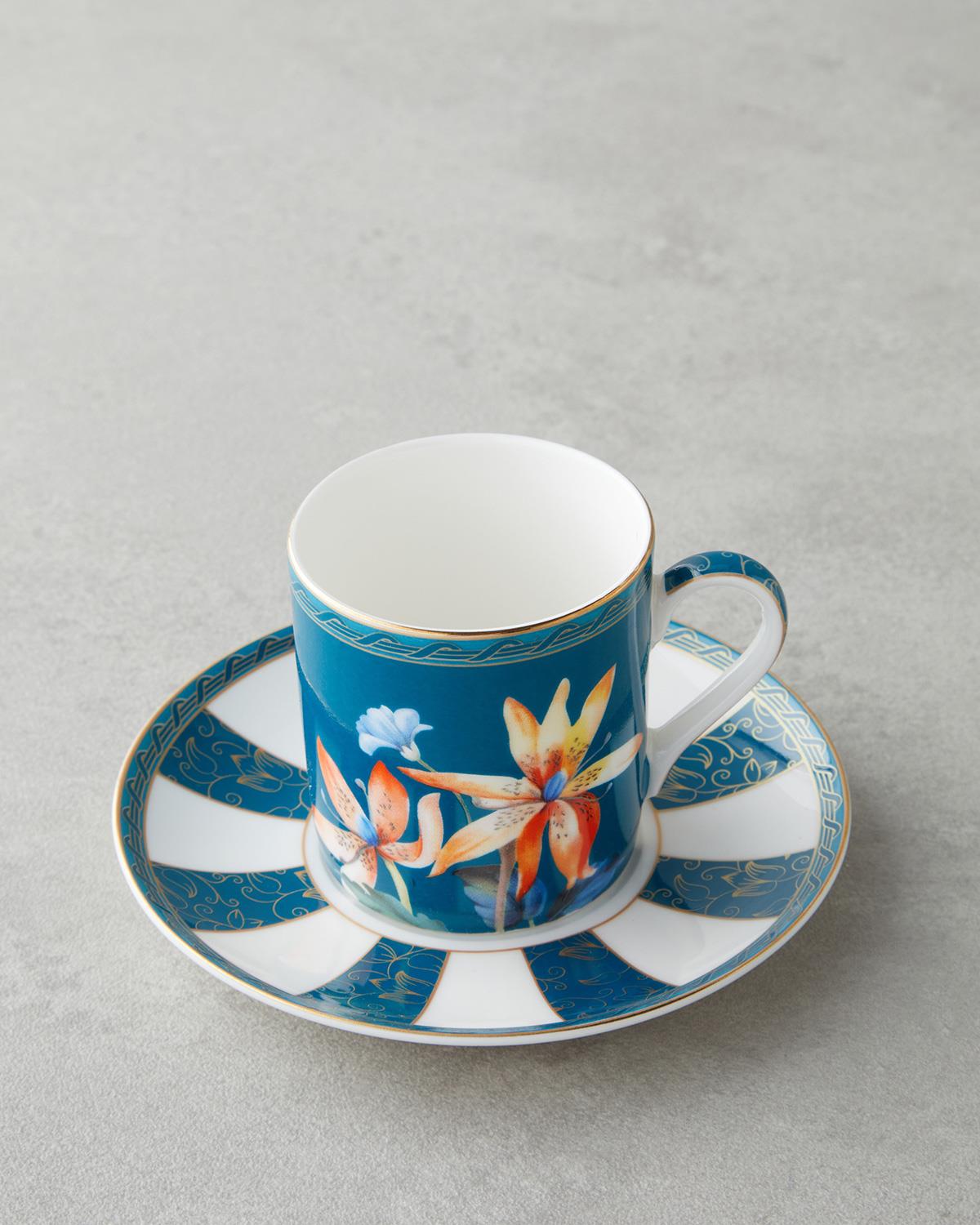 Emberlyn New Bone China 4 Parça 2 Kişilik Kahve Fincan Takımı 90 ml Mavi