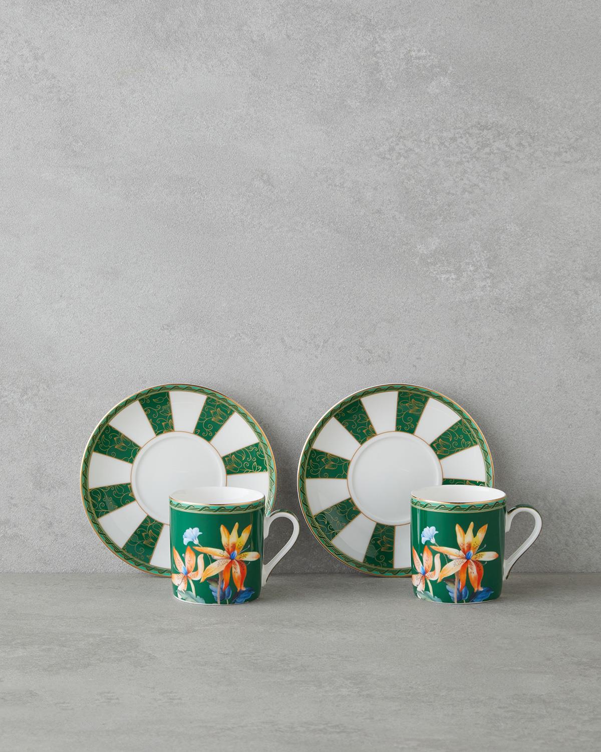 Emberlyn New Bone China 4 Parça 2 Kişilik Kahve Fincan Takımı 90 ml Yeşil