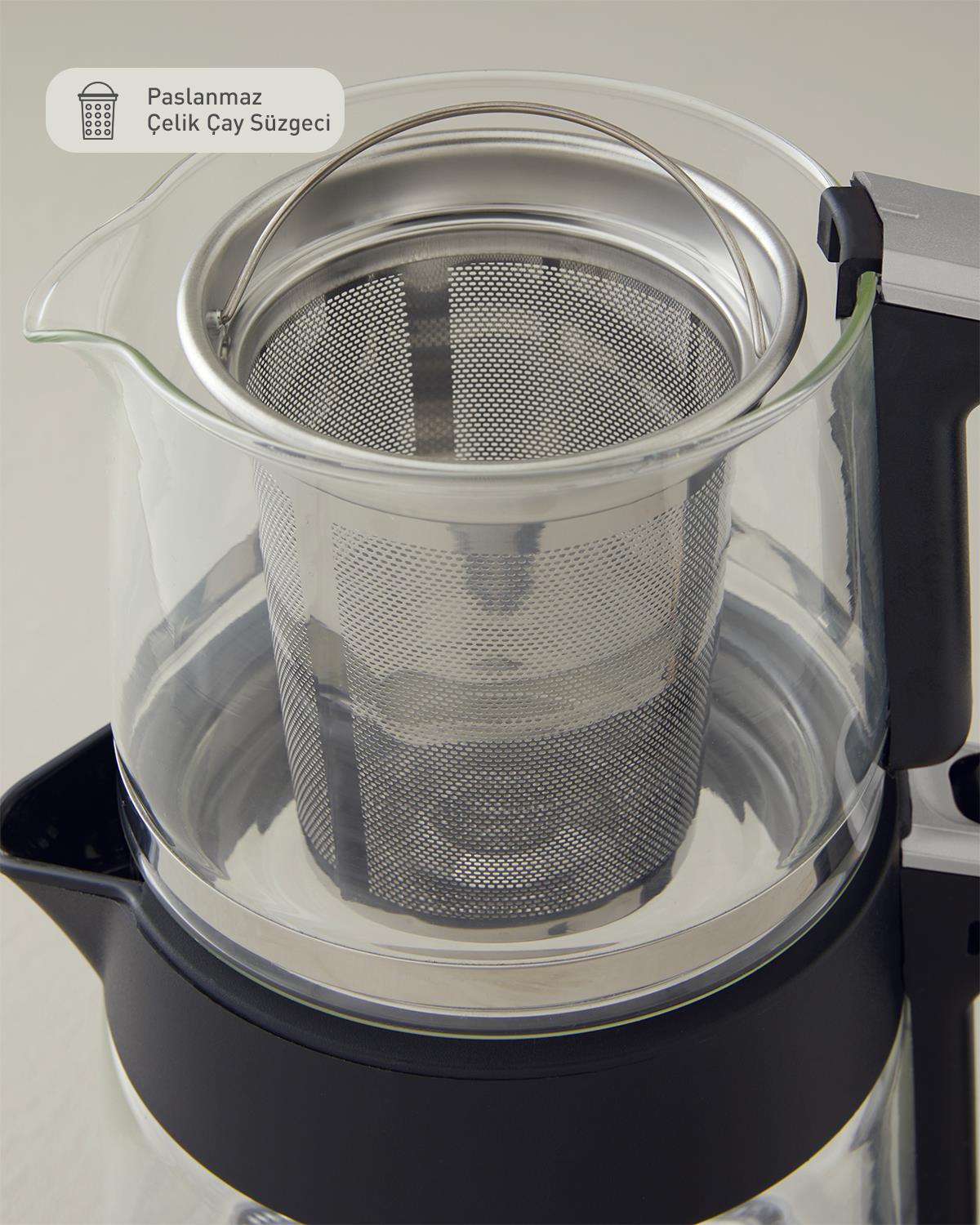 English Home CMK 6001 Cam Çay Makinesi ve Kettle Siyah-Krom