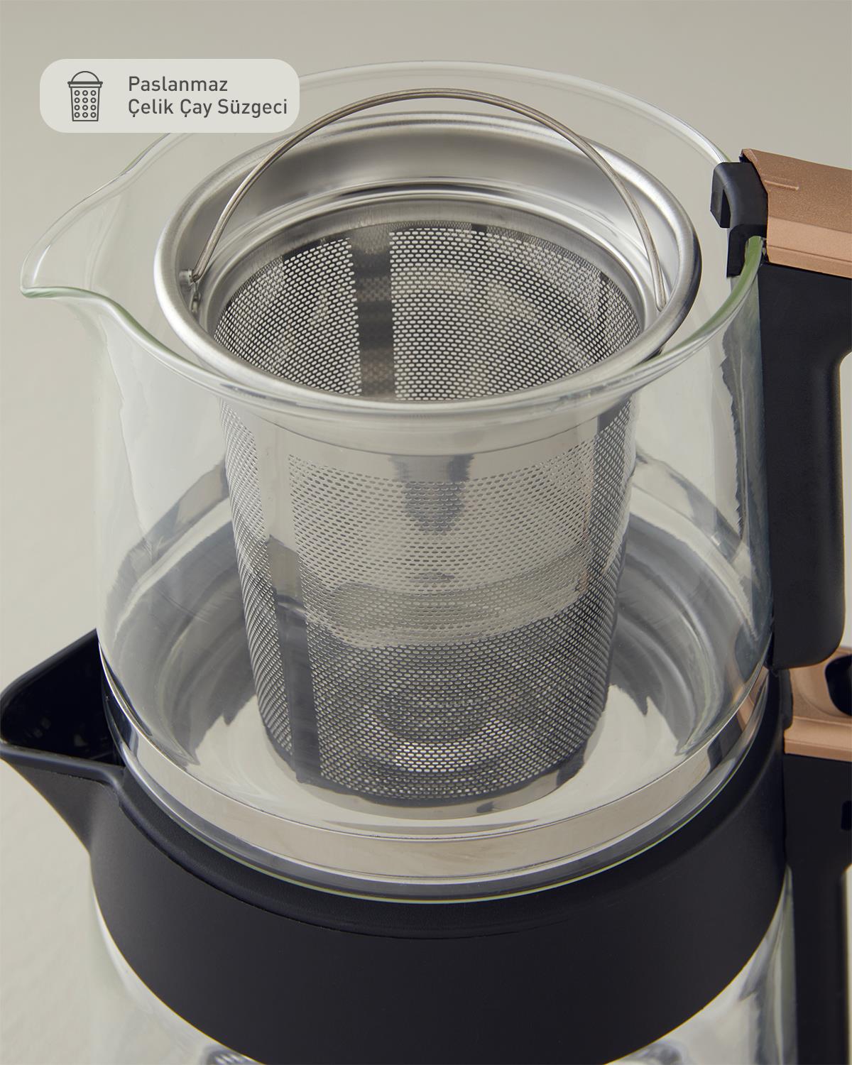 English Home CMK 6001 Cam Çay Makinesi ve Kettle Siyah-Bakır